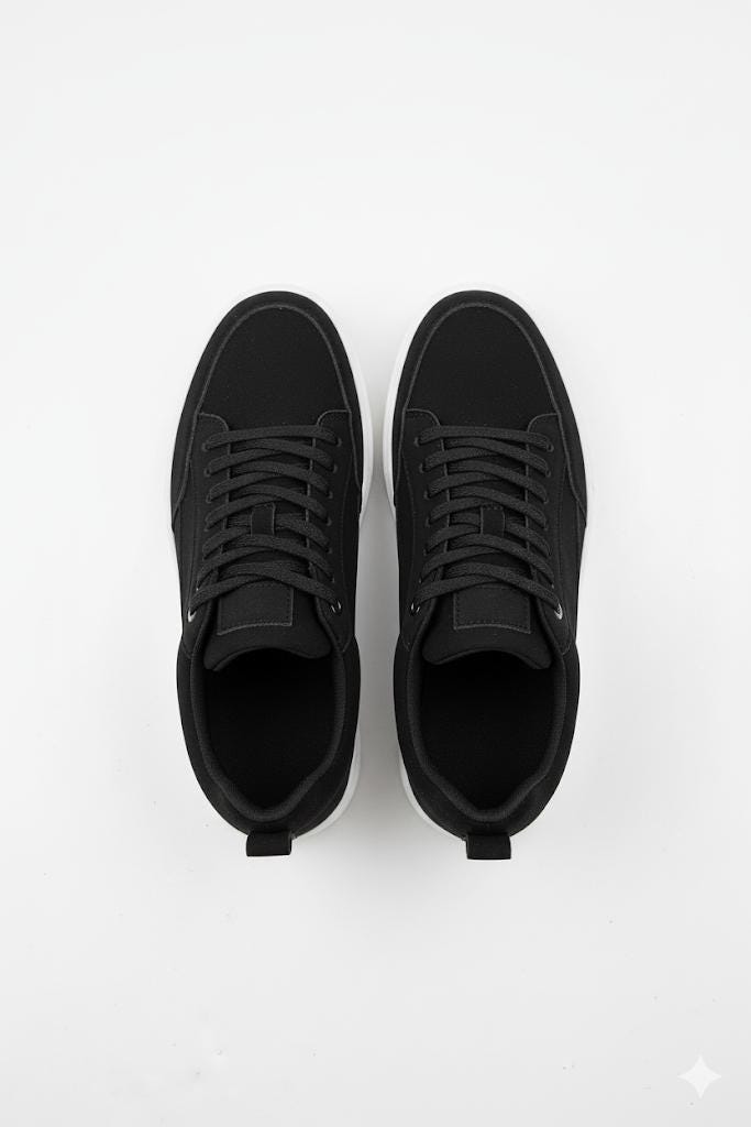 Men's Black Canvas Sneakers With White Platform Sole