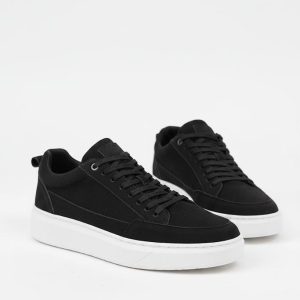 Men's Black Canvas Sneakers With White Platform Sole