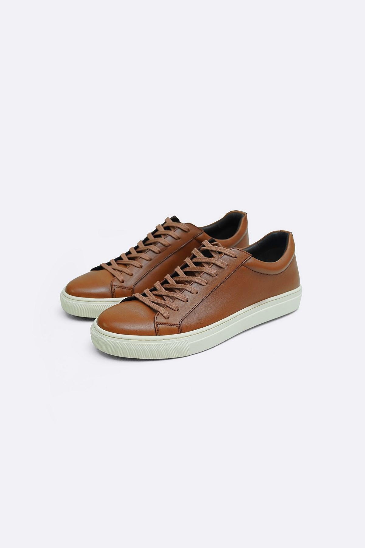 Men's Brown Leather Sneakers Casual Lowtop Trainers Bella