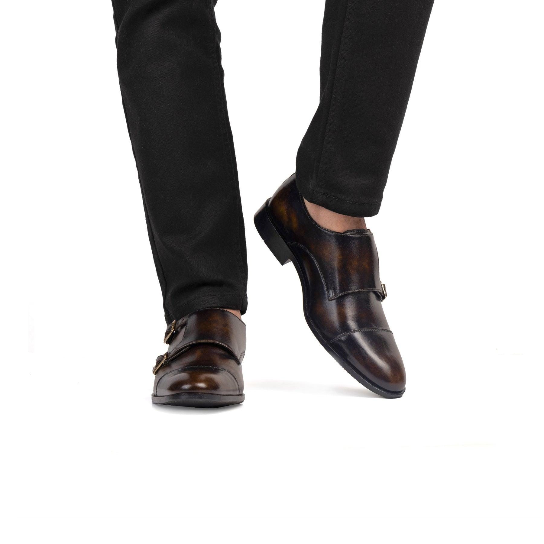 Bella Tread Men's Handcrafted[ Brown Double Monk Strap