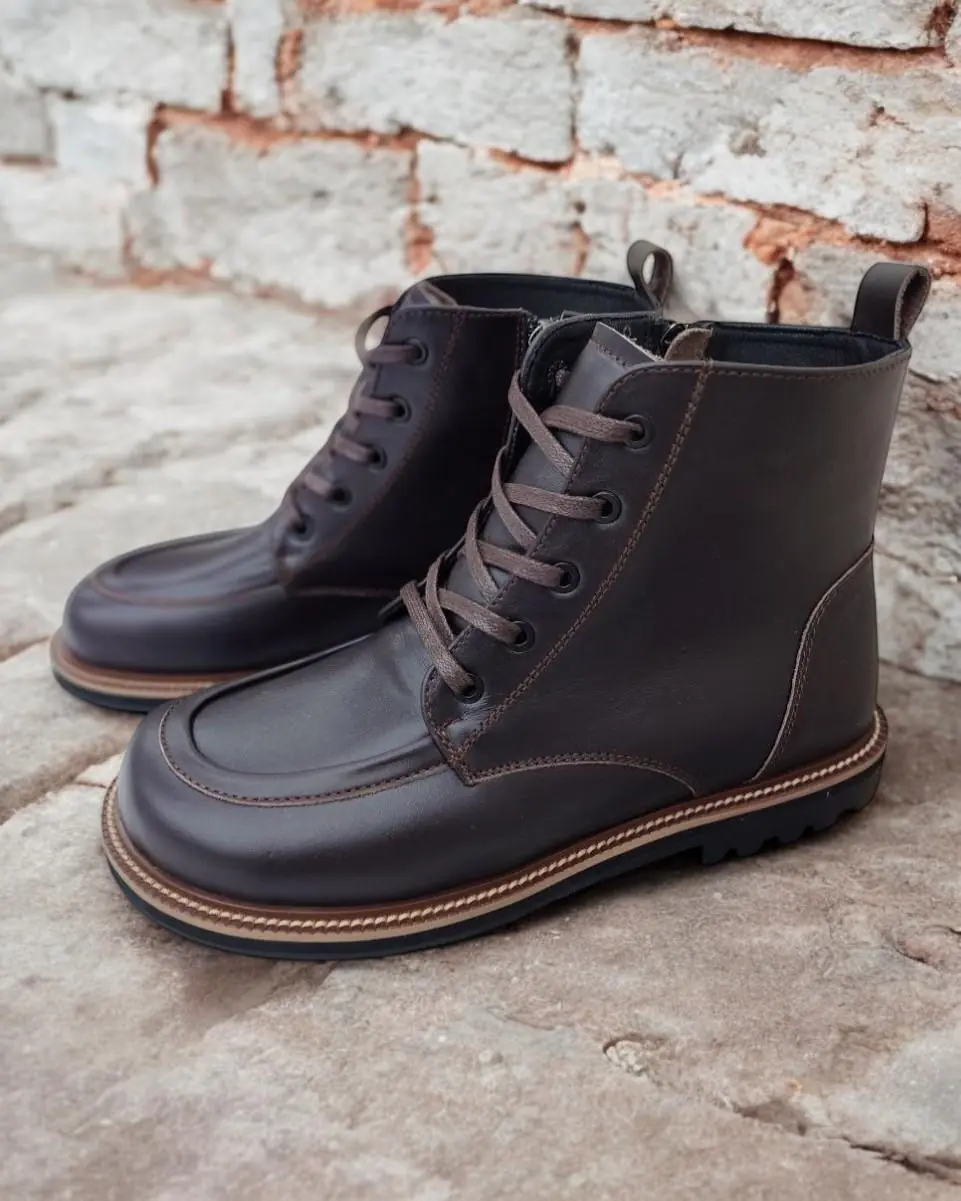 Brown Leather Winter Boots Handmade Anatomical Ankle Boots