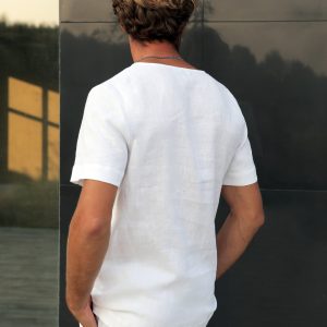 Mens Linen T Shirt Summer White For Men