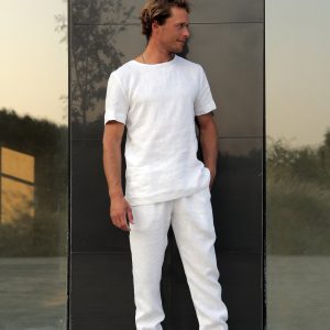 Mens Linen T Shirt Summer White For Men