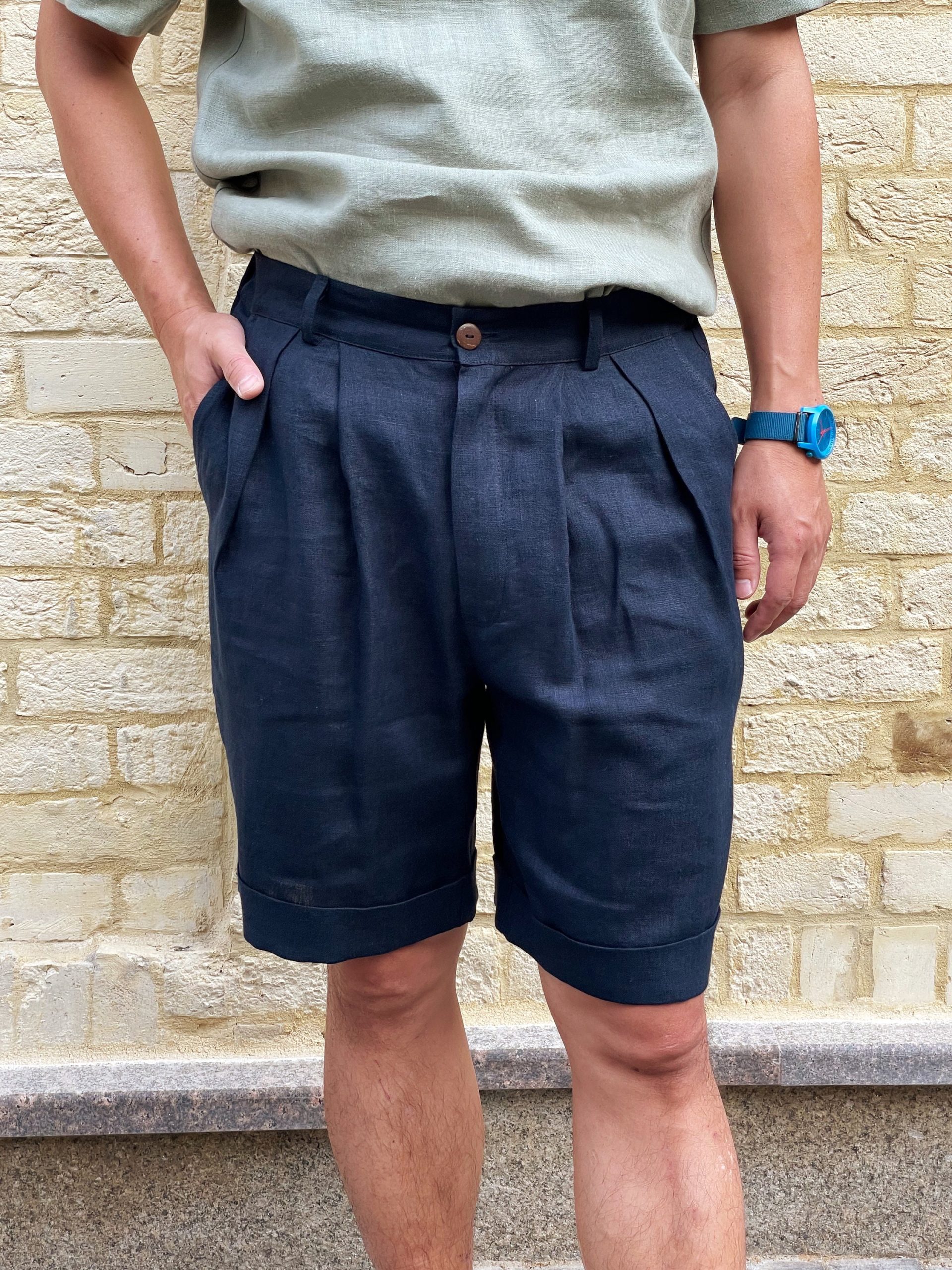 Mens Linen Shorts With Pleats Pleated For Men