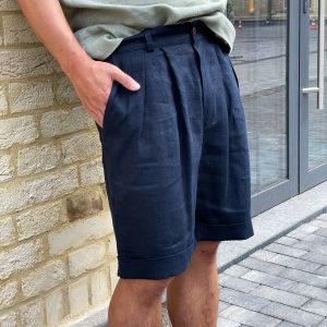 Mens Linen Shorts With Pleats Pleated For Men
