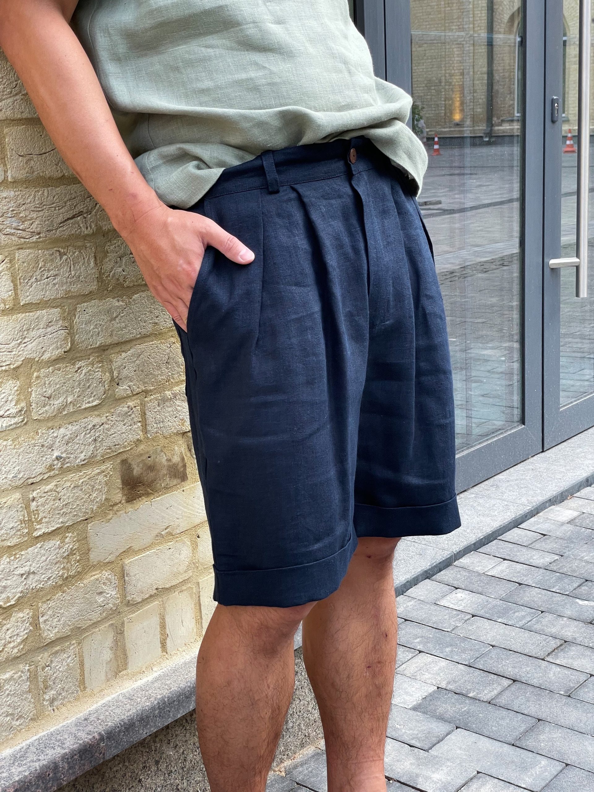 Mens Linen Shorts With Pleats Pleated For Men