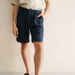 Mens Linen Shorts With Pleats Pleated For Men