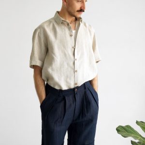 Mens Linen Shorts With Pleats Pleated For Men
