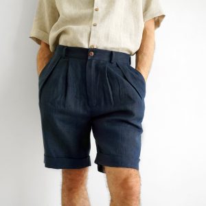 Mens Linen Shorts With Pleats Pleated For Men