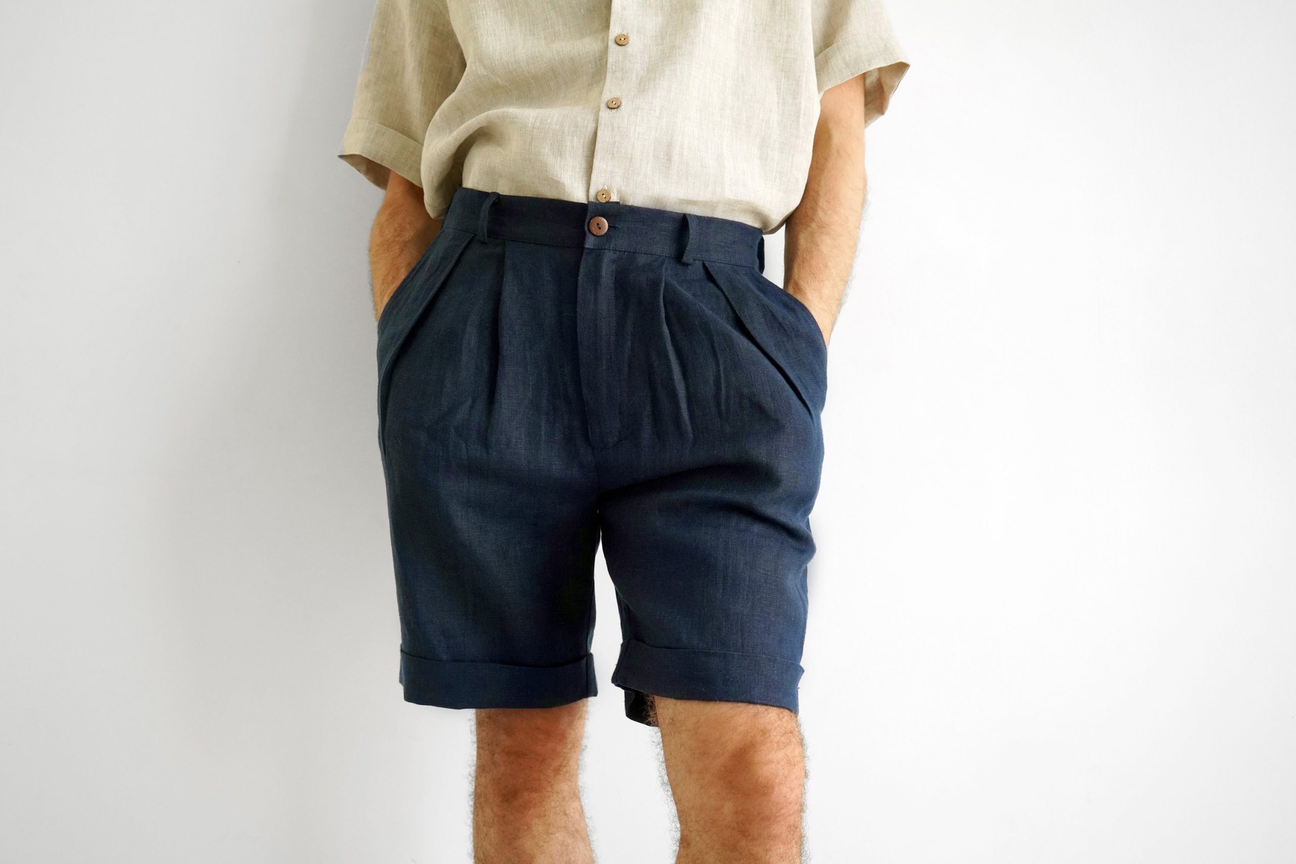 Mens Linen Shorts With Pleats Pleated For Men