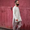 Linen T Shirt With Side Slits Men's Basic