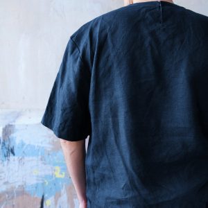 Mens Linen T Shirt Oversized Black Wide Sleeve
