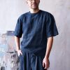 Mens Linen T Shirt Oversized Black Wide Sleeve
