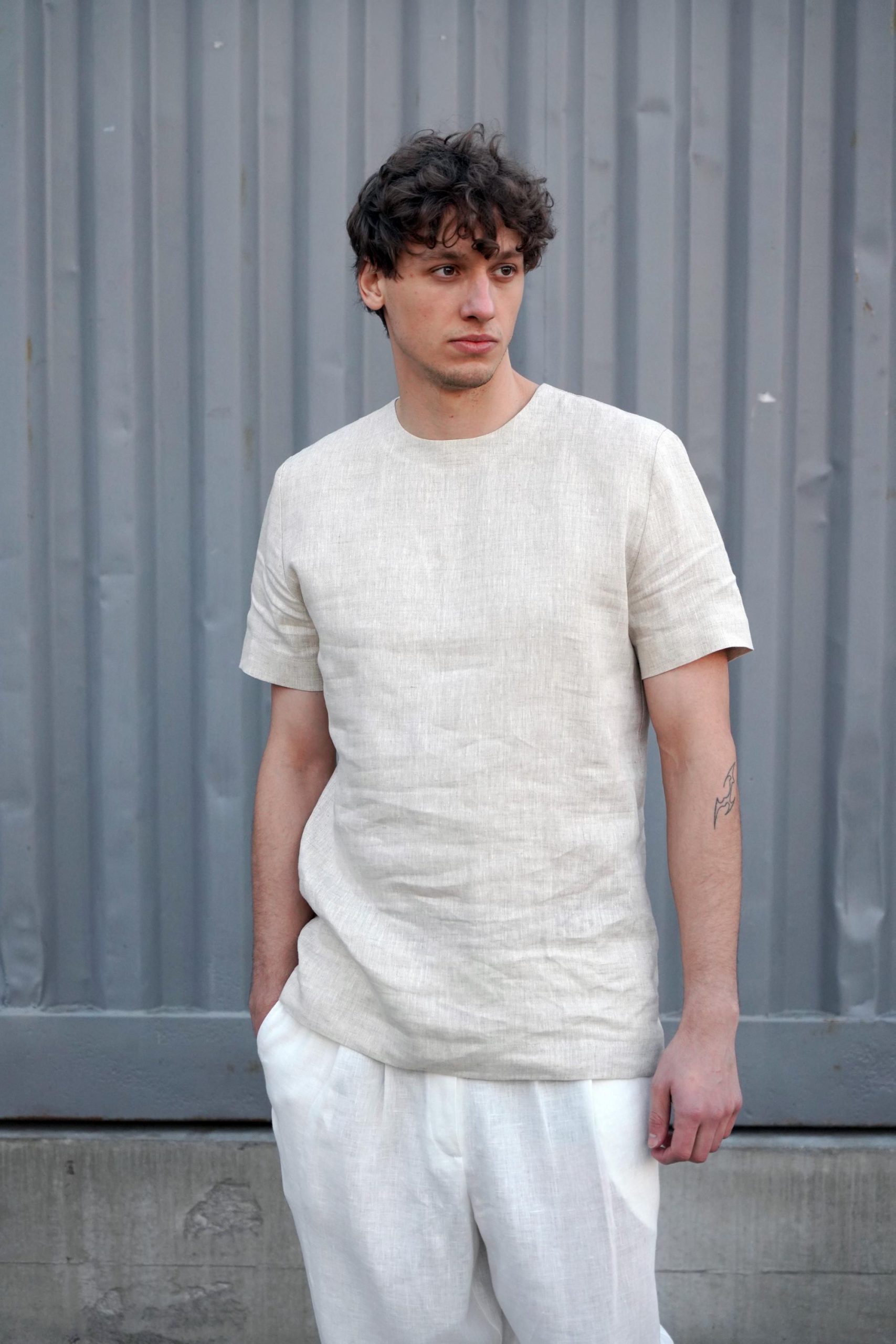 Mens Linen T Shirt Narrow Neck Summer For