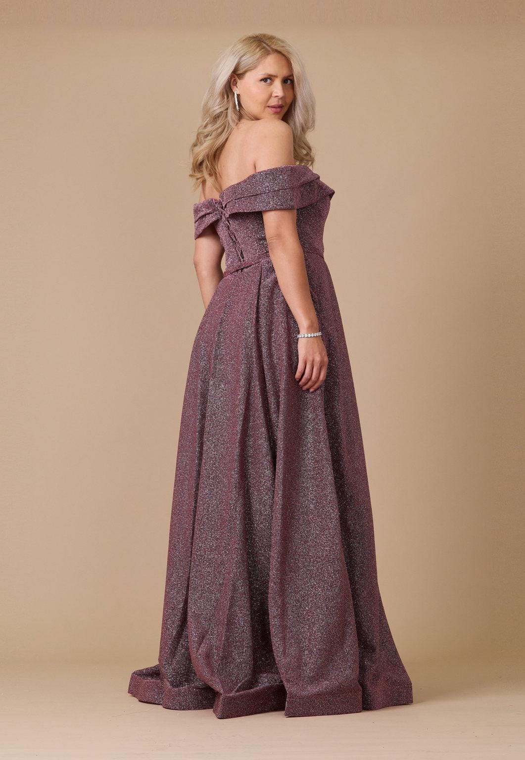 Long Off Shoulder Glitter Prom Dress Black