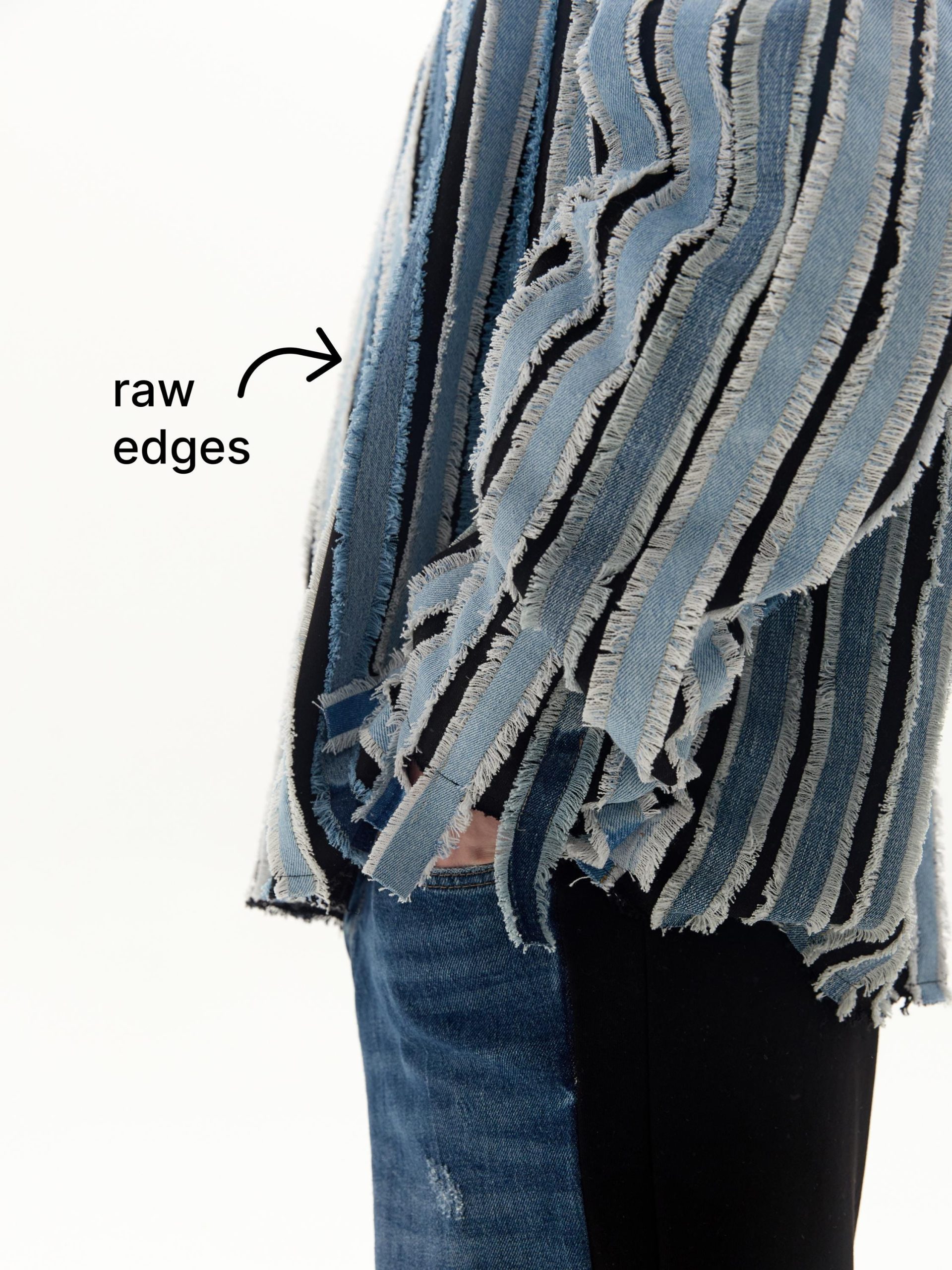 Frayed Striped Pullover Ribbons From Recycled Denim Handmade