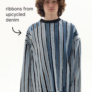 Frayed Striped Pullover Ribbons From Recycled Denim Handmade