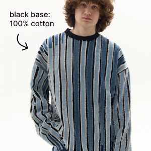 Frayed Striped Pullover Ribbons From Recycled Denim Handmade