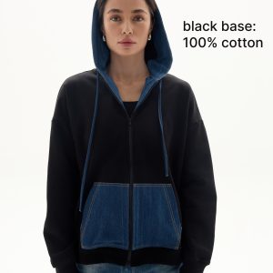 Upcycled Denim Hoodie: Drop Shoulder Oversized 100% Cotton