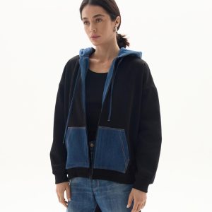 Upcycled Denim Hoodie: Drop Shoulder Oversized 100% Cotton