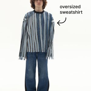 Frayed Striped Pullover Ribbons From Recycled Denim Handmade