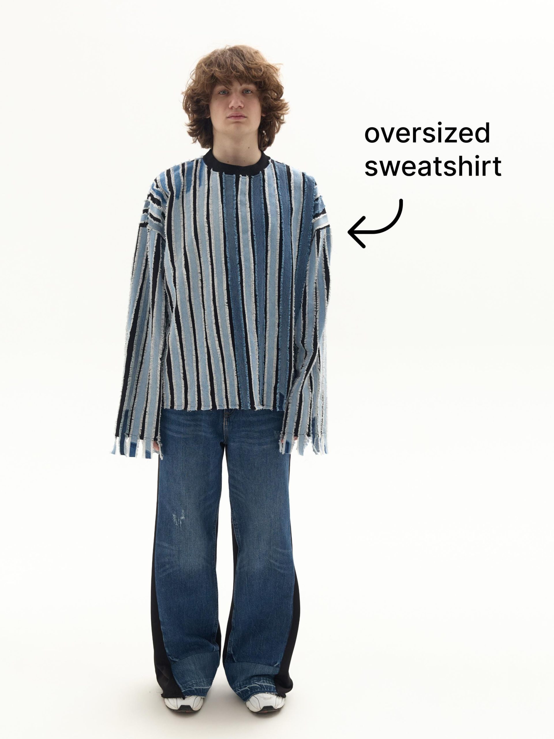 Frayed Striped Pullover Ribbons From Recycled Denim Handmade