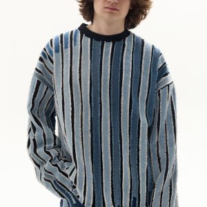 Frayed Striped Pullover Ribbons From Recycled Denim Handmade