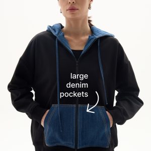 Upcycled Denim Hoodie: Drop Shoulder Oversized 100% Cotton
