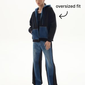 Upcycled Denim Hoodie: Drop Shoulder Oversized 100% Cotton