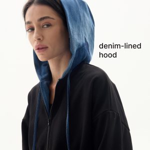 Upcycled Denim Hoodie: Drop Shoulder Oversized 100% Cotton