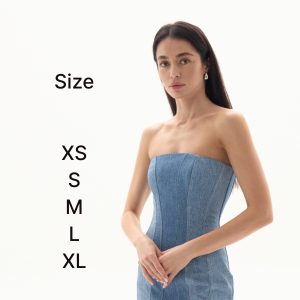 Upcycled Denim Strapless Maxi Dress: Fitted Corset Flared