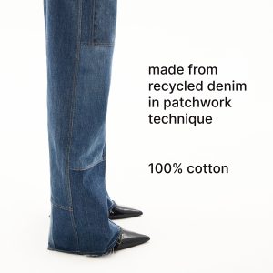 Upcycled Patchwork Denim Jeans Relaxed Fit Straight Leg