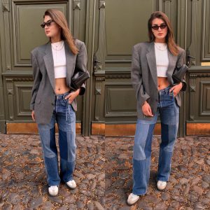 Upcycled Patchwork Denim Jeans Relaxed Fit Straight Leg