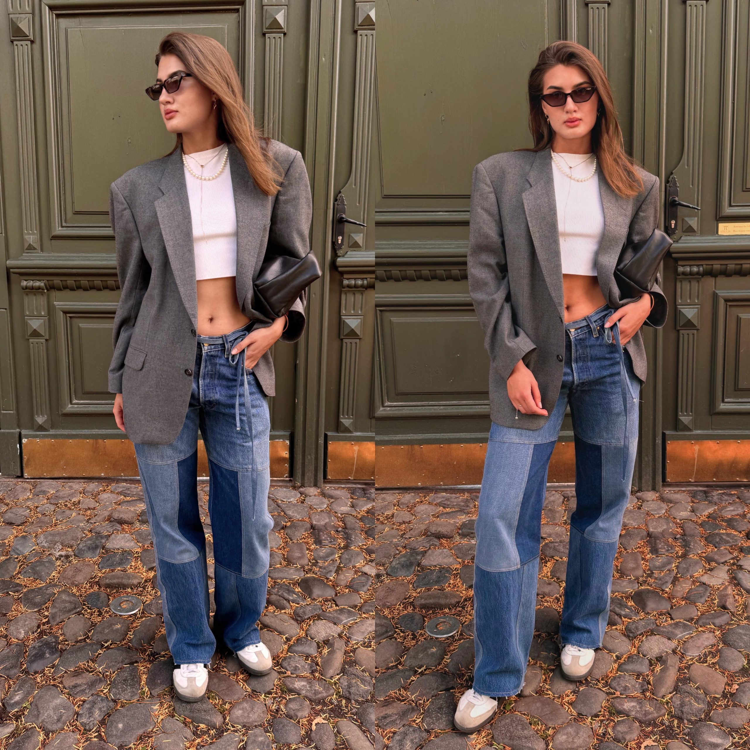 Upcycled Patchwork Denim Jeans Relaxed Fit Straight Leg