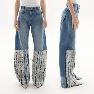 Upcycled Patchwork Jeans: Reworked Denim Midrise Baggy Wide
