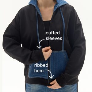 Upcycled Hoodie: Lightweight Black Cotton Zipup Sweatshirt Hood