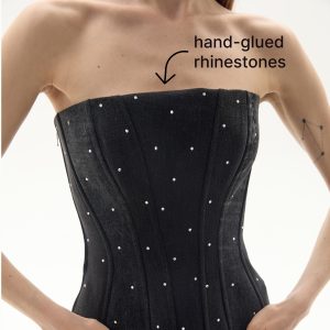 Upcycled Denim Corset Top With Rhinestones Patchwork Design