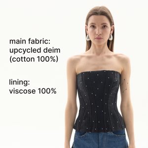 Upcycled Denim Corset Top With Rhinestones Patchwork Design