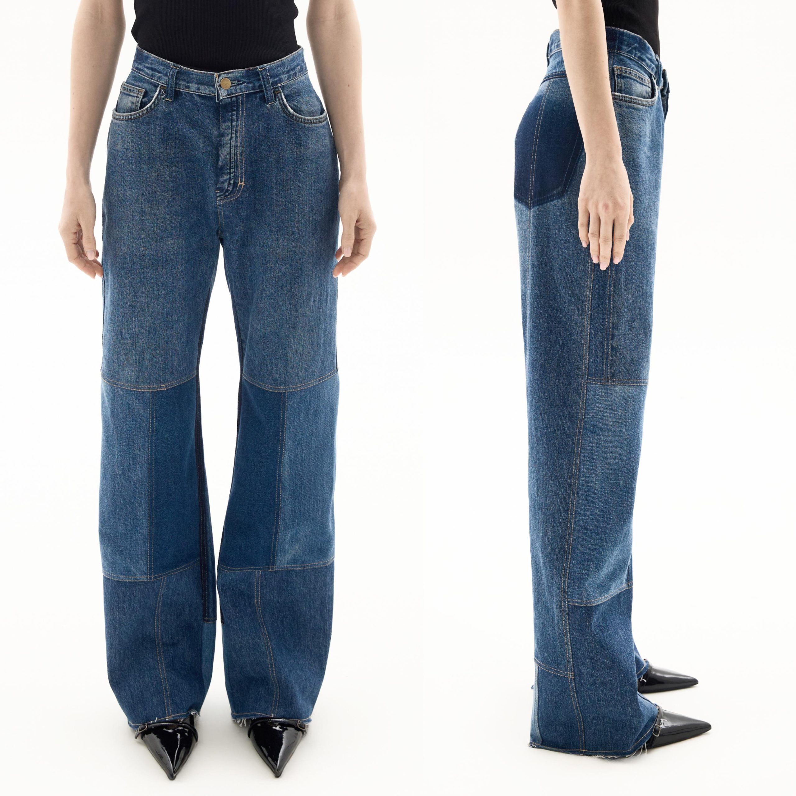 Upcycled Patchwork Denim Jeans Relaxed Fit Straight Leg