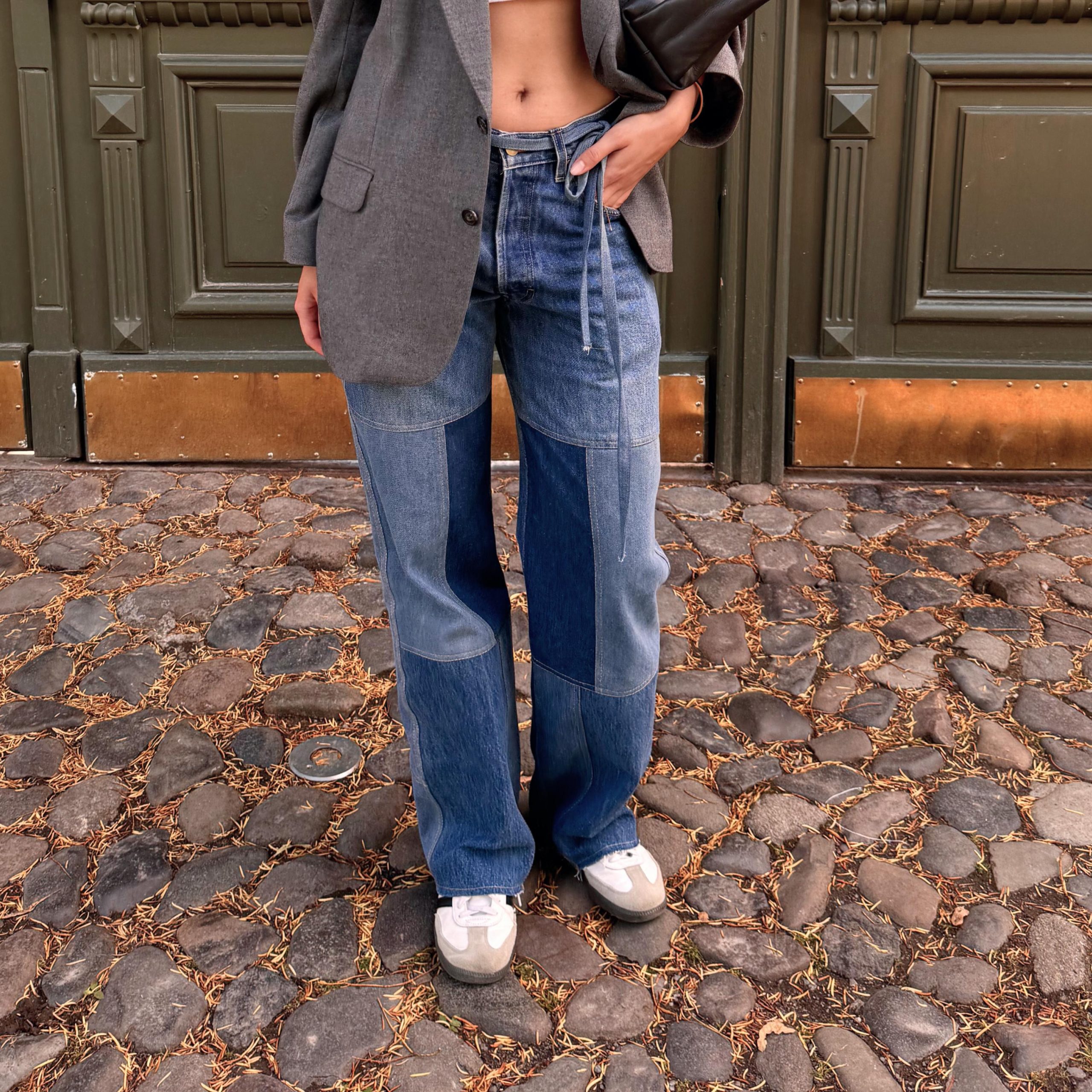 Upcycled Patchwork Denim Jeans Relaxed Fit Straight Leg