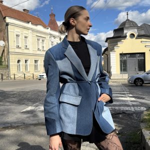 Upcycled Denim Patchwork Blazer: Women's Jean Jacket